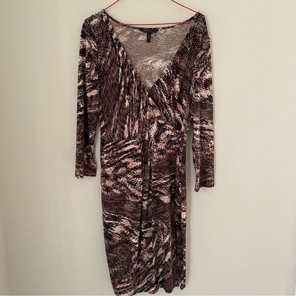 BCBGMAXAZRIA Women’s Wrap Front V Neck Long Sleeve Midi Dress - Picture 1 of 3